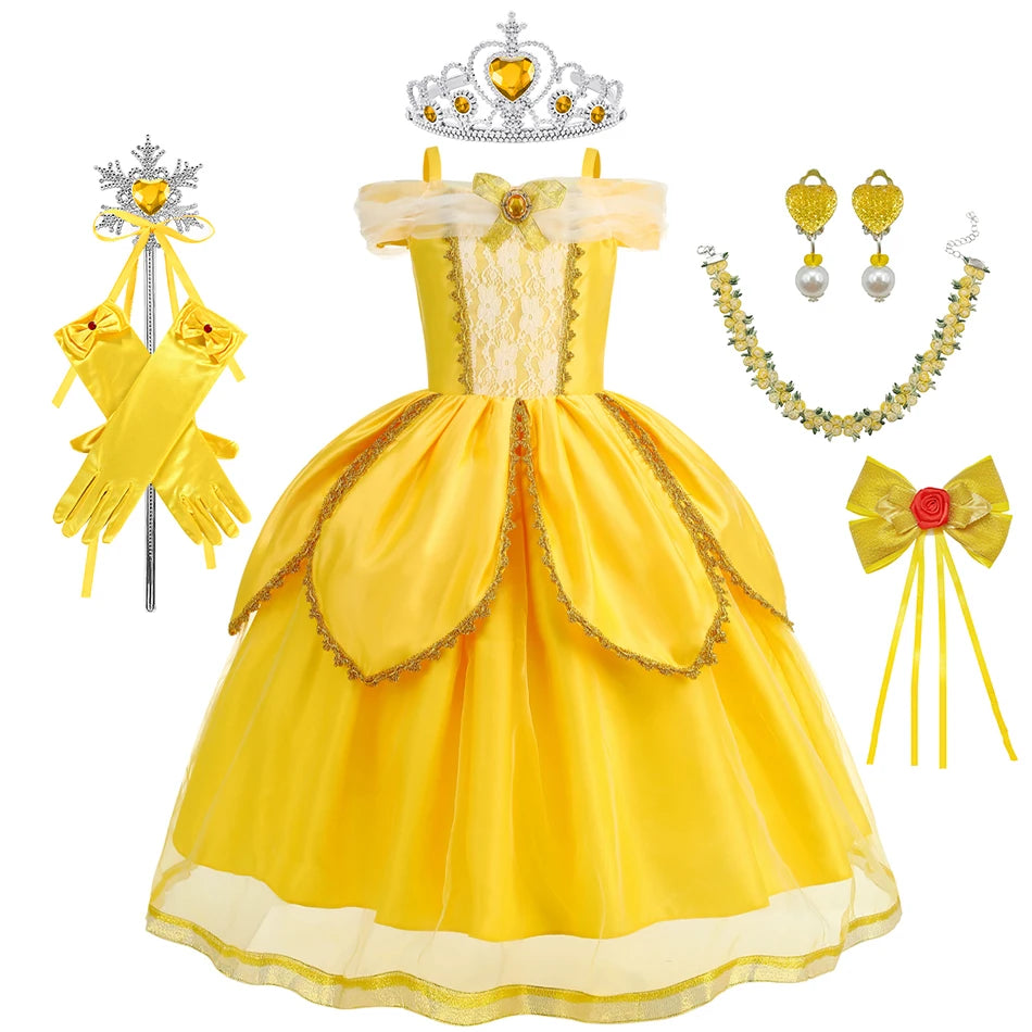 Belle Cosplay Prinzessin Kleid Mädchen Geburtstag Charme Kostüm Kinder Karneval Party Bühne Leistung Vestido Kinder Disguise Kleid