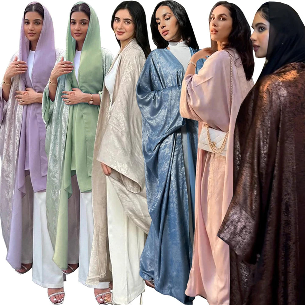 Ramadan Shiny Satin Open Kimono Abaya Dubai Luxury 2025 Muslim Kaftan Dress Abayas For Women Islam Clothing Robe Femme Musulmane.