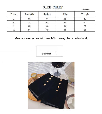 Velvet Black High Waist Slim Shorts Thicked Women's Winter New Korean Fashion Double-breasted Wide Leg Short Pants.
