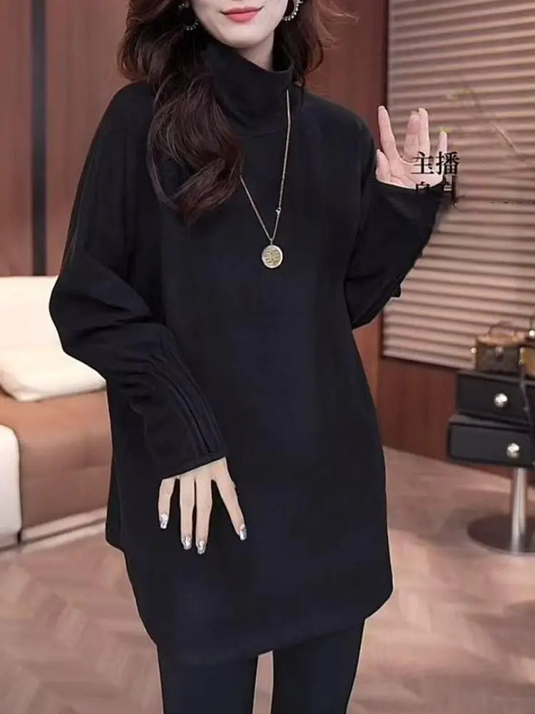 High-necked German Velvet Warm Long-sleeved T-shirt Base Shirt for Women in Autumn and Winter Mid-length Inner Tops.