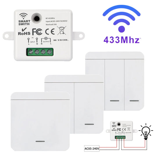 Drahtlose RF433MHz Fernbedienung Smart Switch 110V 220V 10A Relais Empfänger Wand Panel Schalter Led Lampe Fan EIN/AUS Licht Schalter.