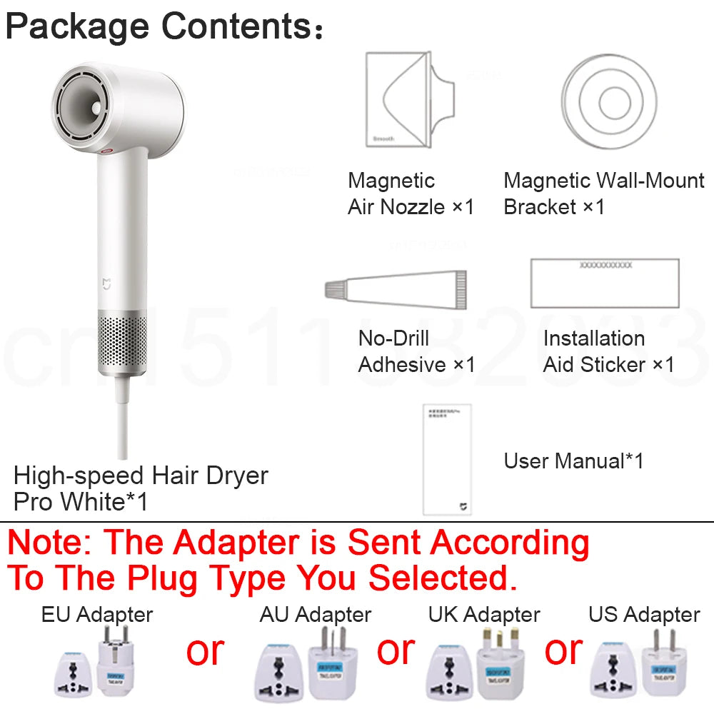 XIAOMI MIJIA High‑Speed Hair Dryer Pro,110k RPM,70 m/s Air,8 Airflow Modes,50 °C Constant Temp,200M Ions,CN Version With Ada