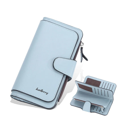 Large Capacity Women's Long Leather Wallet Zipper Buckle Multi-Card Triple Fold Coin Purse Clutch Bag Card Holder.