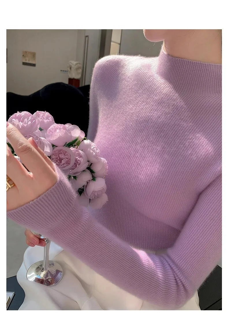 Women Fashion Tops Autumn Winter 2025 Turtleneck Sweater Women Knitted Pullovers Korean Style Simple Base Layer Knitted Sweater.