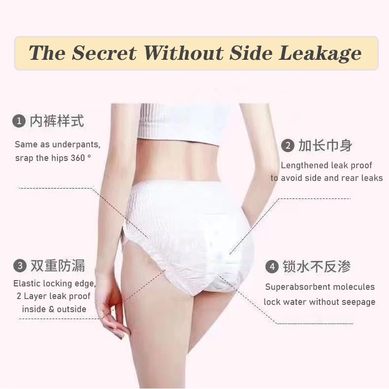 20Pcs=2packs Disposable Menstrual Pants Women Sanitary Pad Plus Size Period Panties Leakproof Menstrual Sleeping Pants.