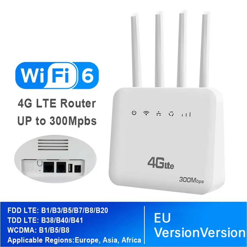 Wifi 6 LTE 4G CPE Router With SIM Slot, Four Antenna Signal Booster, 300Mbps Fast Internet For Europe.