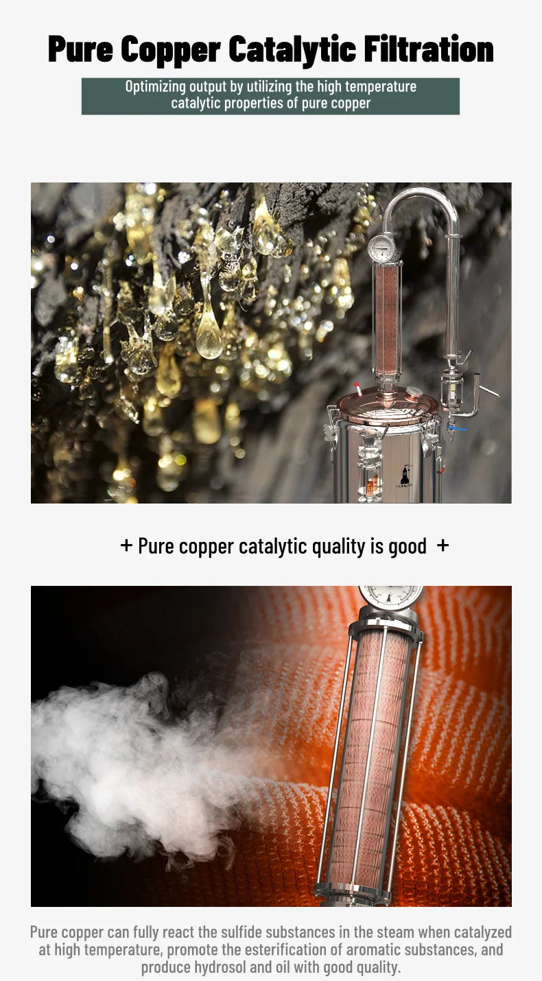 HOOLOO DW 25/50 Distiller Home Copper Still Hydrosol & Essential Oil Extractor Distillation Kit Multifunctional Distiller.