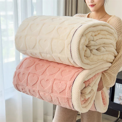 Heart Pattern Coral Fleece Blanket Autumn Winter Double Layer Thicken Warm Plush Blanket for Bed Fluffy Soft Sofa Throw Blankets.