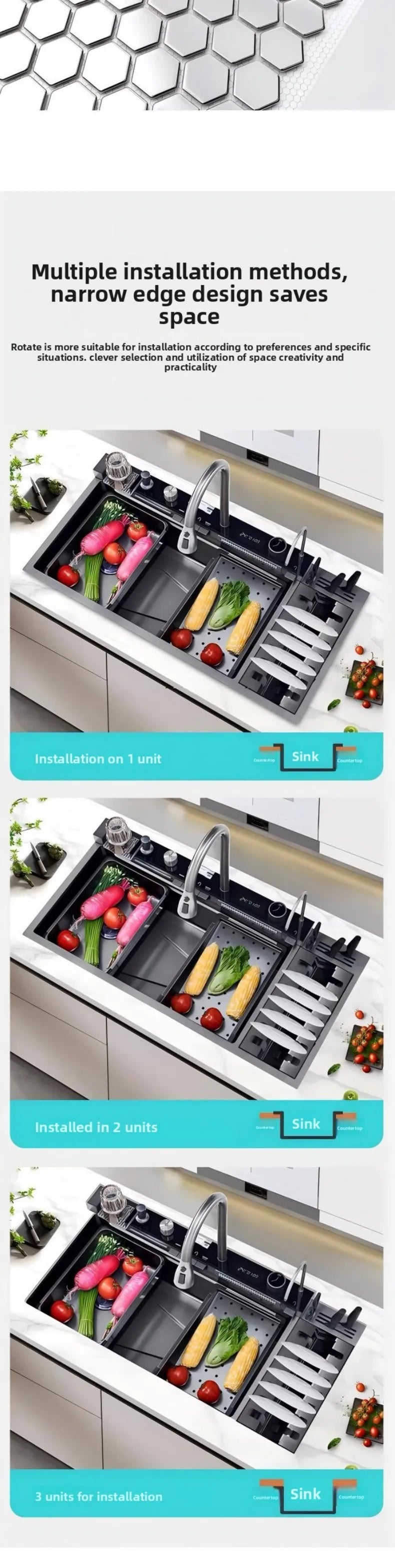 100cmx46cm Whale-Style Large Single-Bowl Kitchen Sink with Dish Rack Digital Faucet Integrated Dishwasher Multi-Functional