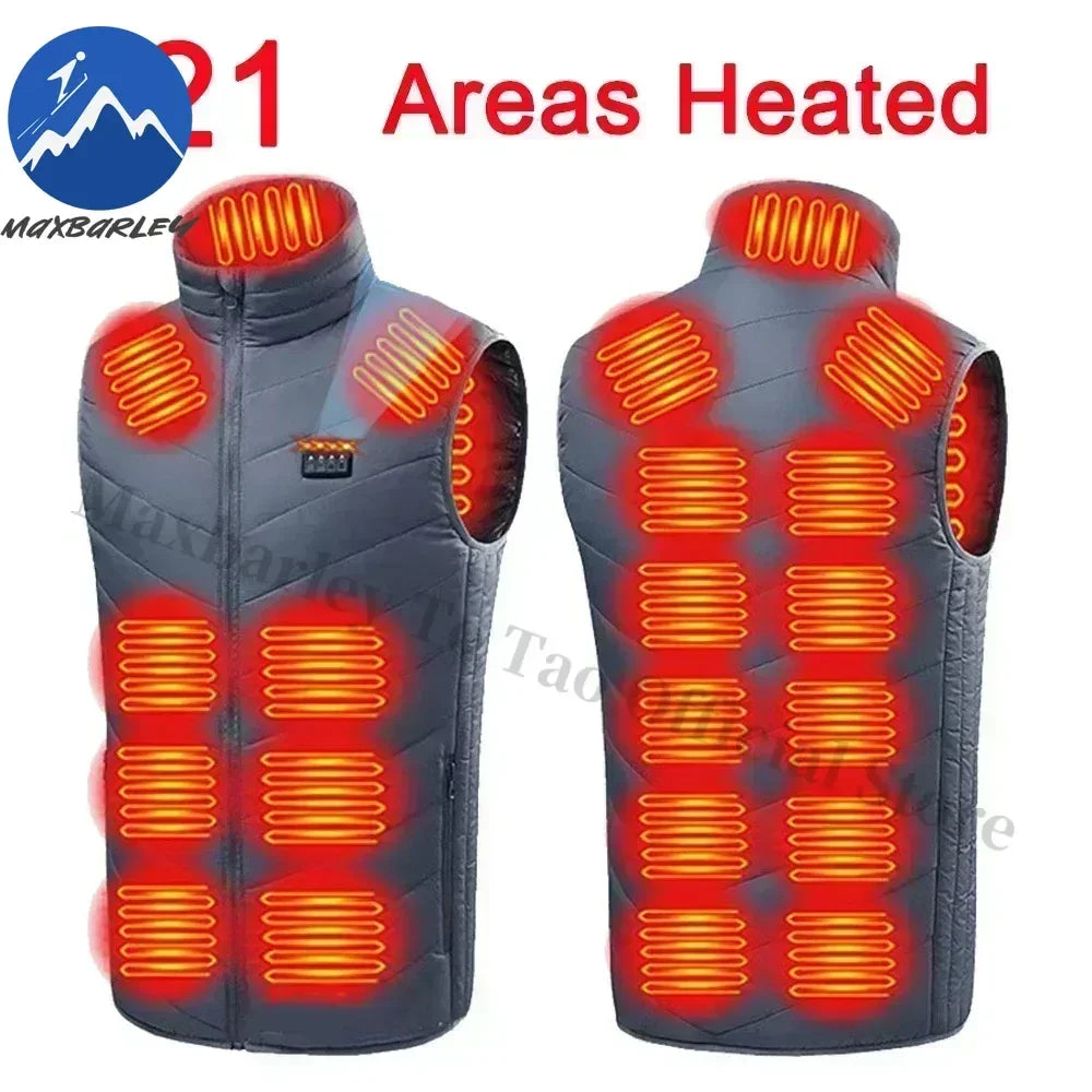 21 Zone Heating Vest Mens USB Infrared Thermal Jacket Smart Heated Clothes New Winter Cold-proof Thick Sleeveless Coat Hiking