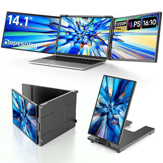 Dopesplay 14.1 inch Triple Screen Extender for Laptops 1200P FHD IPS Type-C Dual Portable Monitor For Macbook Chrome Up to 17.3.