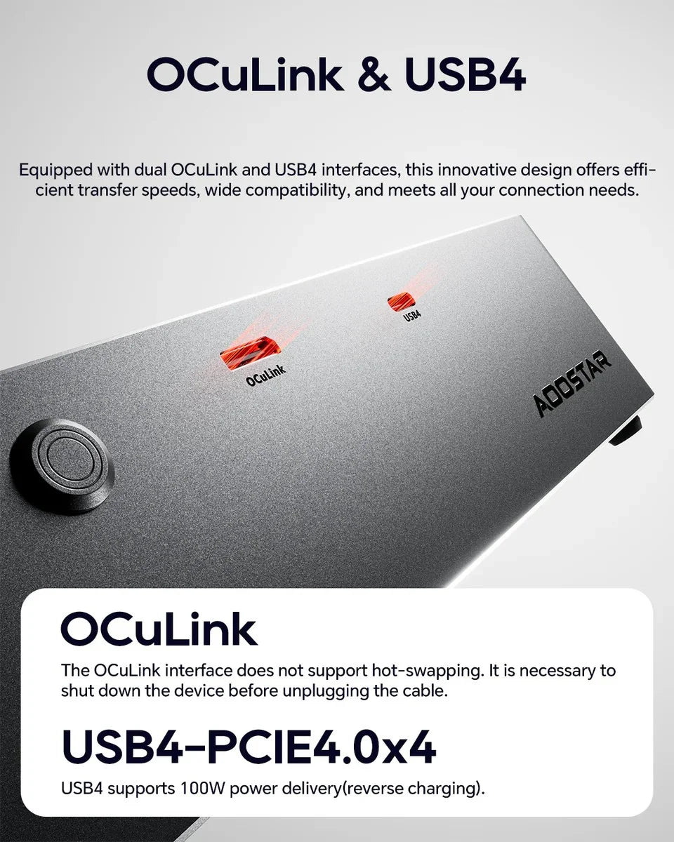 AOOSTAR AG02/AG01 EGPU Dock with OCuLink & USB4 Dual Ports, PCIe 4.0 x4 High Speed for Laptop Mini PC External Graphics Card.