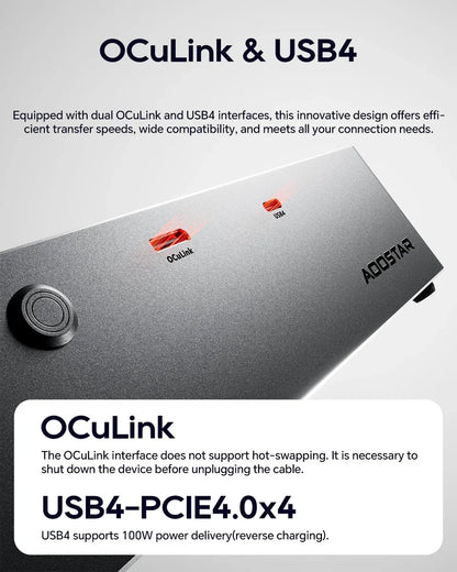 AOOSTAR AG02/AG01 EGPU Dock with OCuLink & USB4 Dual Ports, PCIe 4.0 x4 High Speed for Laptop Mini PC External Graphics Card.