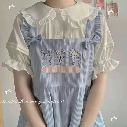 Zoki Japanese Sweet Women Blouses Lolita Style White Kawaii Peter Pan Collar Jk Shirt Cute Preppy Ruffle Puff Short Sleeve Tops.