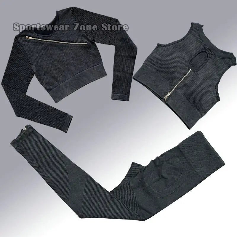 Yoga Suit High Waist Leggings Running Training Tights Sports Outfits Long Sleeve Crop Top Bra Seamless Fitenss Set Fitness Wear