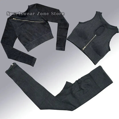 Yoga Suit High Waist Leggings Running Training Tights Sports Outfits Long Sleeve Crop Top Bra Seamless Fitenss Set Fitness Wear