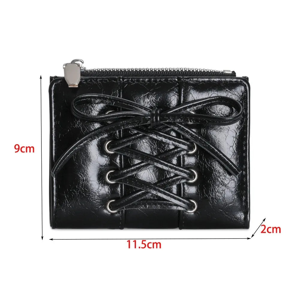 YK2 Strap Bow Women Wallets Short Wallets Card Holder Folding Zipper Coin Purse Girl PU Leather Coin Pouch Casual Clutch Bag.