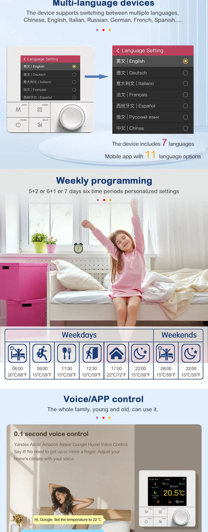 Tuya WIFI Thermostat Electric/Water/Gas Boiler Floor Heating Control Temperature Remote Controller Smart Life Google Home Alexa.