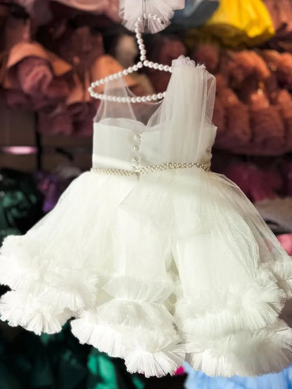 Formales Kleid für Kinder2025Neues weißes ärmelloses Prinzessinnenkleid im europäischen und amerikanischen Stil für Performance-Kostüme für kleine Mädchen.