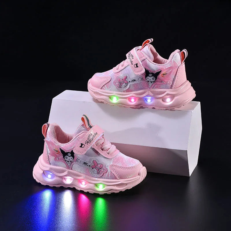 Kids'Casual Shoes Girls Led Light Cartoon PU Leather Spring Fashion Flat Bottom Anti-slip Soft Bottom Pink Purple Size 21-30.