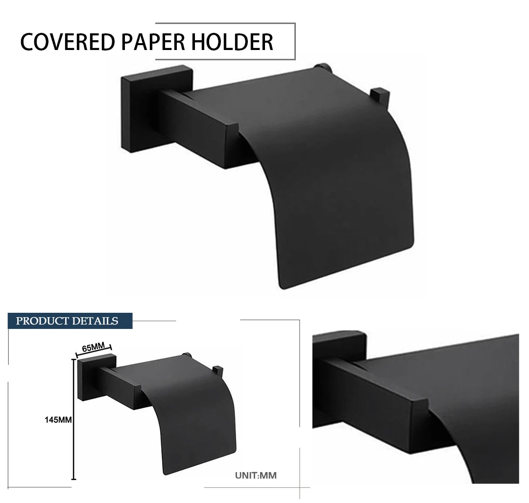 Schwarz Bad zubehör Edelstahl Set Wandre gal Handtuch halter Handtuch halter Taschentuch halter Kleider haken Toiletten bürste Anhänger