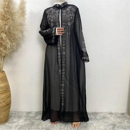 Luxury Diamonds Kimono Open Abayas for Women Muslim Dress Morocco Kaftan Dubai Turkey Party Gown Kebaya Islam Jalabiya Ramadan.