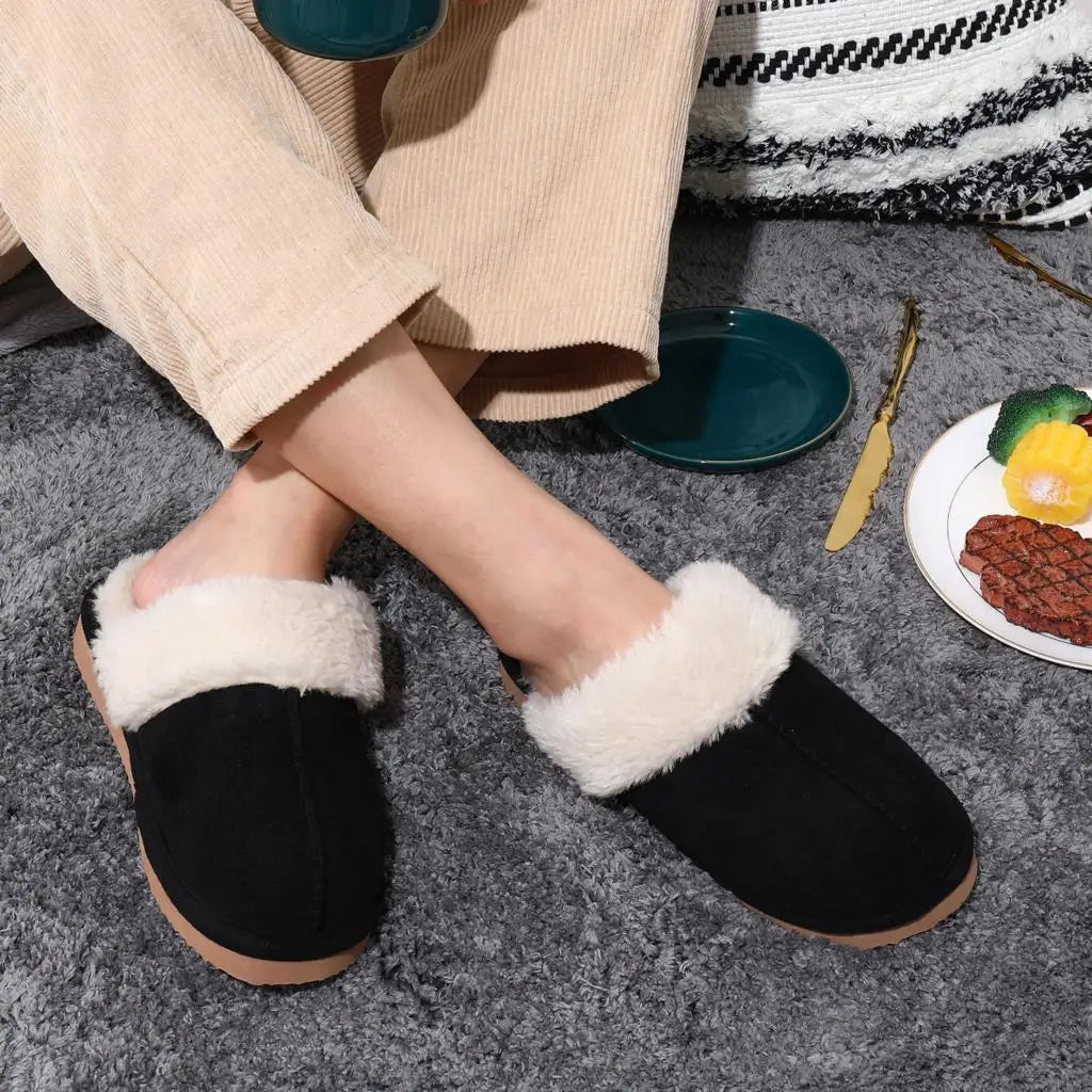 Evshine Women Plush Cotton Slippers Winter Indoor Warm Soft House Slipper Comfort Memory Foam Slides Outdoor Fur Fuzzy Flat Shoe.