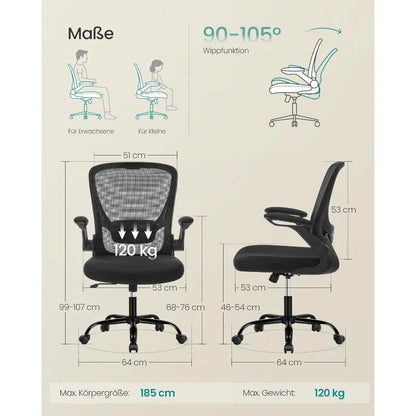 SONGMICS Bürostuhl, Schreibtischstuhl, Drehstuhl mit Netzspannung, ergonomisch, gepolsterte Lendenstütze, Wippfunktion