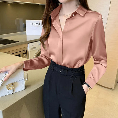 Silk Women's Shirt Long Sleeve Fashion Woman Blouses 2023 Satin Top Female Shirts and Blouse Basic Ladies Tops OL Women Clothing.