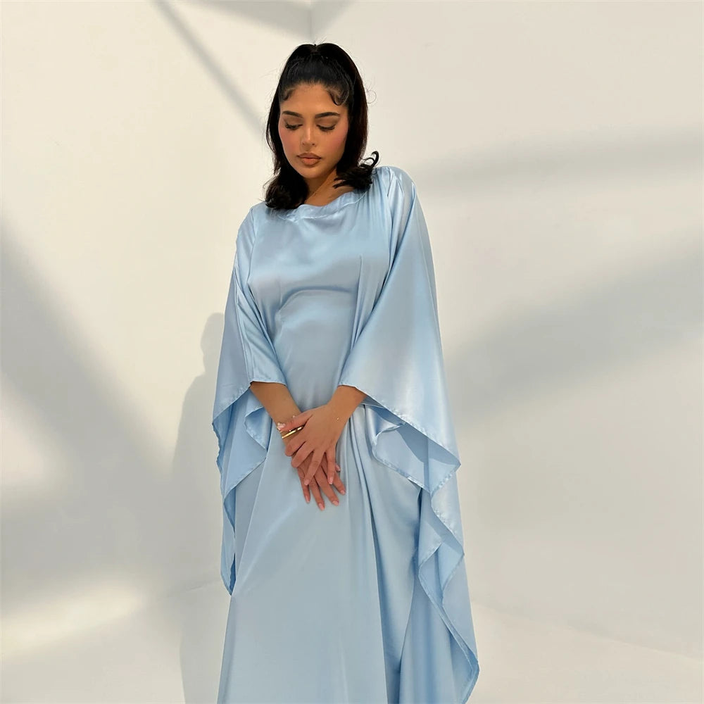Eid glänzende Fledermaus Satin Abaya Dubai Luxus muslimische Abayas für Frauen Maxi Kaftan Kleid islamische Kleidung Kaftan Marocain Femme