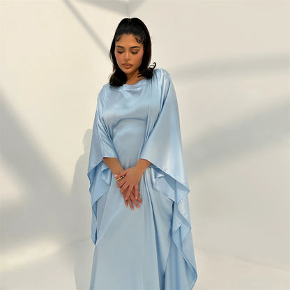 Eid glänzende Fledermaus Satin Abaya Dubai Luxus muslimische Abayas für Frauen Maxi Kaftan Kleid islamische Kleidung Kaftan Marocain Femme