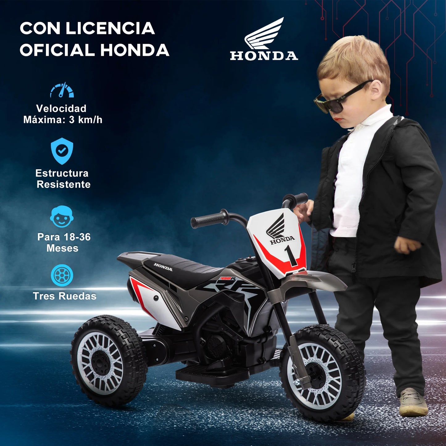 Homcom Children's Electric Motorcycle with Licensed Honda Crf450Rl 71X40.5X43.5Cm Gray.
