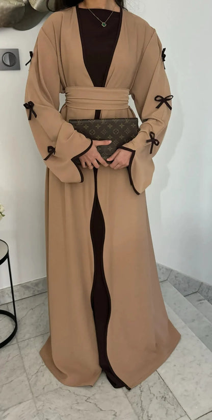 Eid Bow Abaya Women Cardigan Dress Muslim Party Caftan Robe Jalabiya Morocco Dubai Kaftan Islam Vestidos Largos Ramadan 2025
