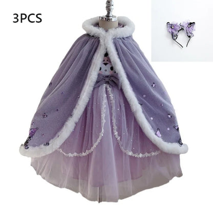 Anime Kuromi Lolita Kleid und Umhang Set Strickpullover Spleißen Mesh Prinzessin Kleid Partykleid Herbst Winter Urlaub Geschenk.