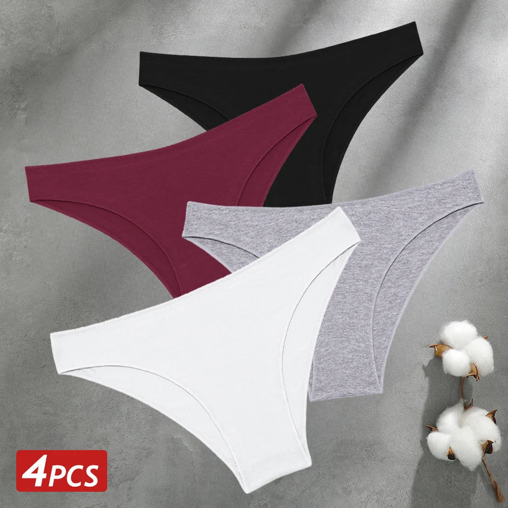 4PCS Seamless Cotton Panties Women Solid Color Briefs Sexy Low Waist Underpants Female Breathable Underwear Ladies Stretch Panti