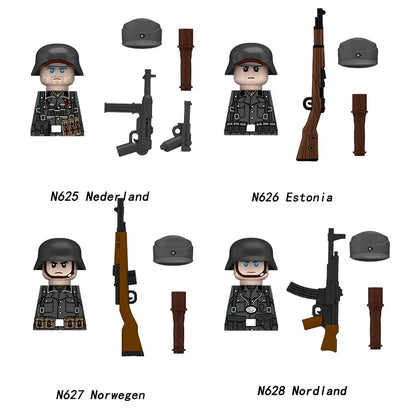 Military WWII Figure Building Blocks Accessories MP40 Rocket Launcher MG42 Officer Army Camouflage Soldier Pzf 98K Toy Gift N029