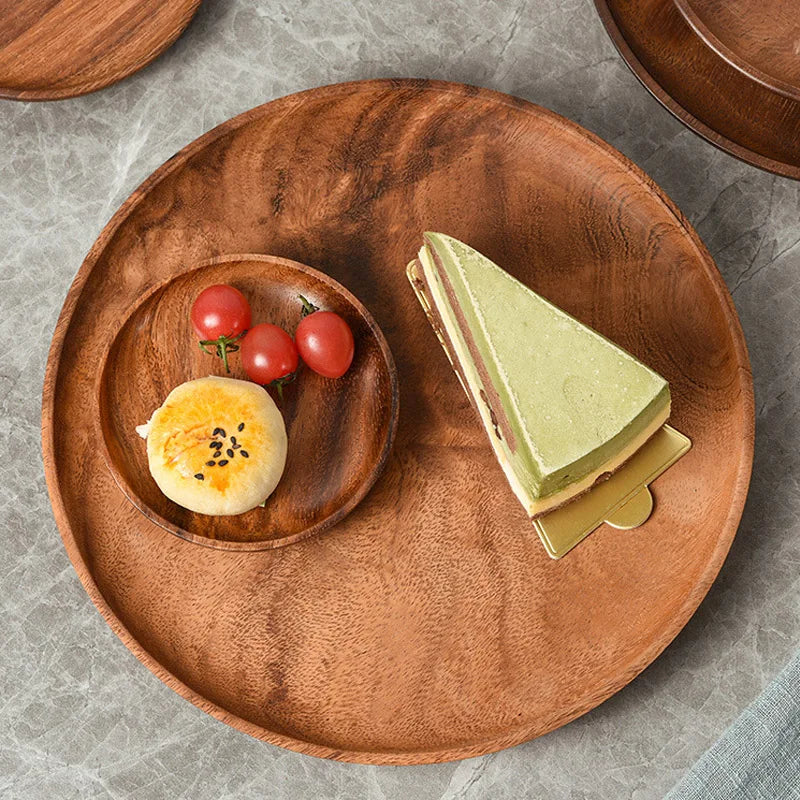 Natural Wood Hand-made Dinner PlatesUnbreakable Plate Sushi Dessert Fruit Bread Snack Tray Kitchen Bar Tableware Home Decoration.