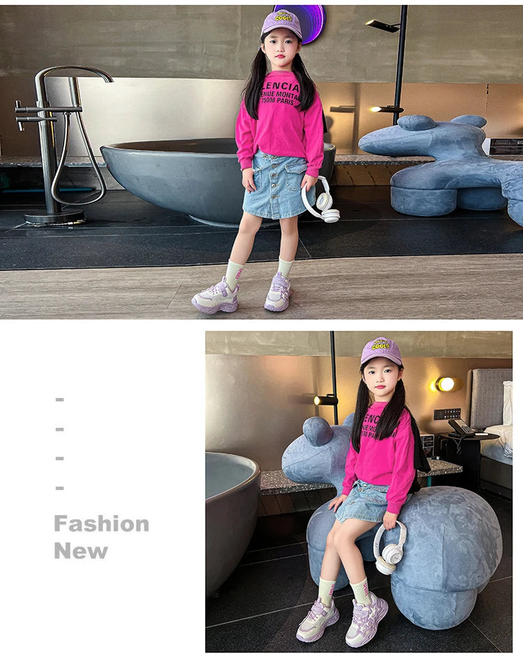 Children Casual Shoes for Girls Fashion Classic with Stars Girls Sports Running Sneakers Breathable PU + Rubber Anti-skid Soft