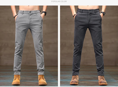 Men's Business Casual Pants Stretch Slim Fit Straight Semi-elastic Waist Trousers Solid Classic Office Work Male Clothing.