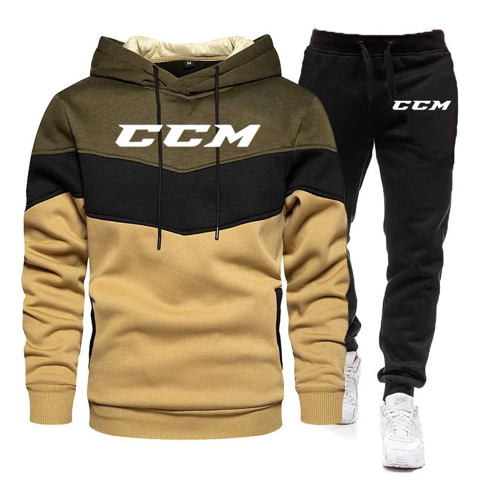 Fashion Brand Men Hooded Sweatshirt Tracksuit Set 2024 Autumn Winter Hoodies+Pants Suit CCM Casual Sportswear Sets Male.