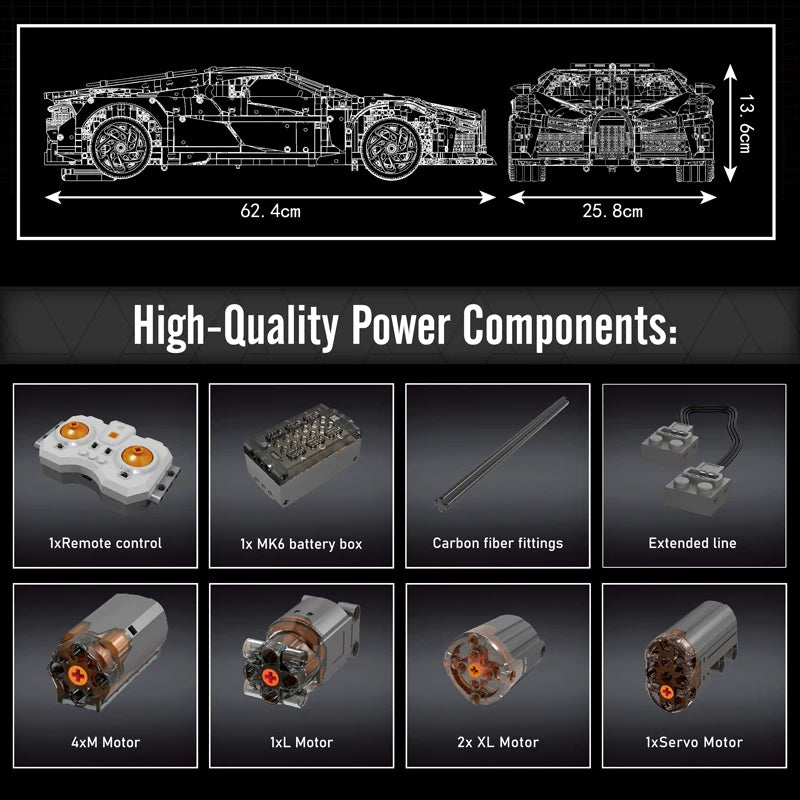 Mould King 13163 Technical Car Building Block The Remote Control La Voiture Noire Sport Car Model Toys Kids Christmas Gifts.