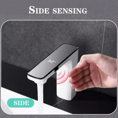 Touchless Sensor Basin Faucet Smart Digital Display Bathroom Sink Faucet Grey Sense Hot Cold Water Mixer Tap Battery Power