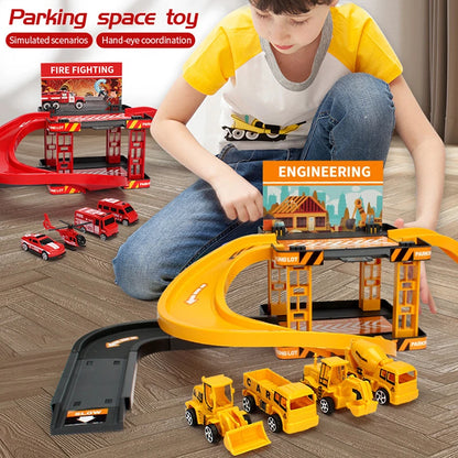 Parking Track Car Children Toys Police Cars Fire Engines Engineering Vehicle Ramp Road Construction Inertial Sliding Track Games.