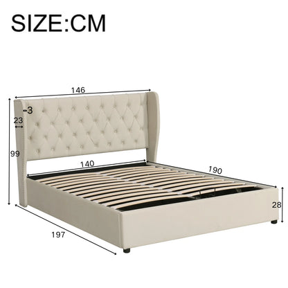 Fangange gepolstertes ohrenförmiges Bett, komplettes/Queensize-/King-/Doppelbett, hydraulisches Funktionsbett mit Lattenrost und Stauraum, Samt