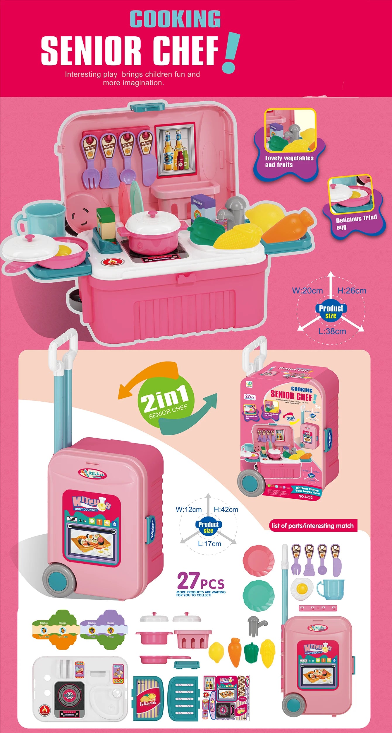 Mini 3-in-1 Kitchen Set Toy Kitchen Pretend Play Integrates Storage Boxes and Tableware Sets Portable Suitcase Cooking Kits Toys.