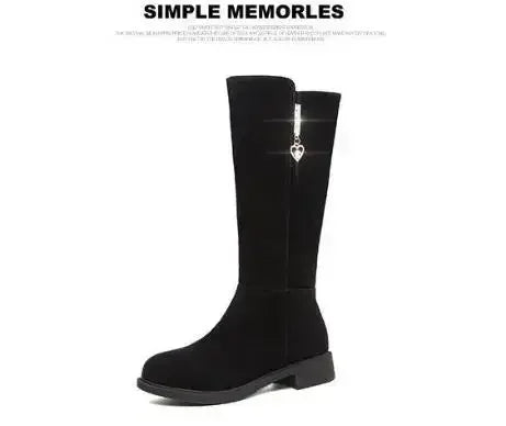 2025 New Women Warm Snow Plush Boots Snow Casual Flat All-match Cotton Fashion Side Zipper Winter Shoes Thigh High Boot Black