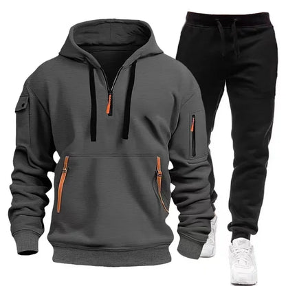 2025 Spring Autumn Fashion Trend Men Hooded Clothes Pants Sweatshirt Zipper Casual Clothinfg Personality Sportswear 2 Pieces Set.