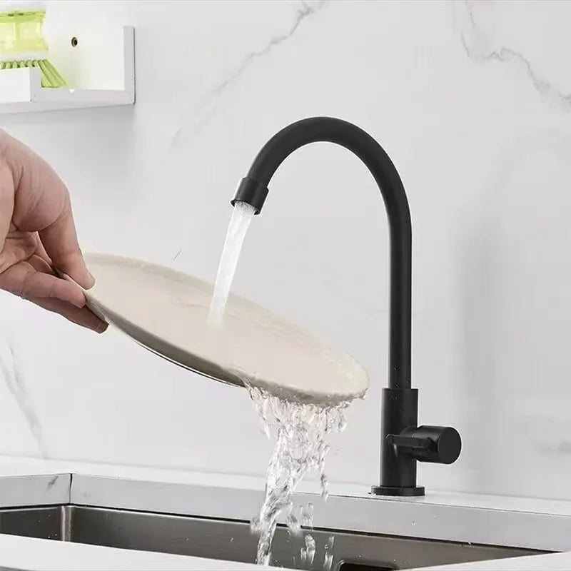 Stainless Steel Kitchen Faucet Single Lever Hole Tap Cold Sink Faucet Single Handle Deck Mounted Water Tap