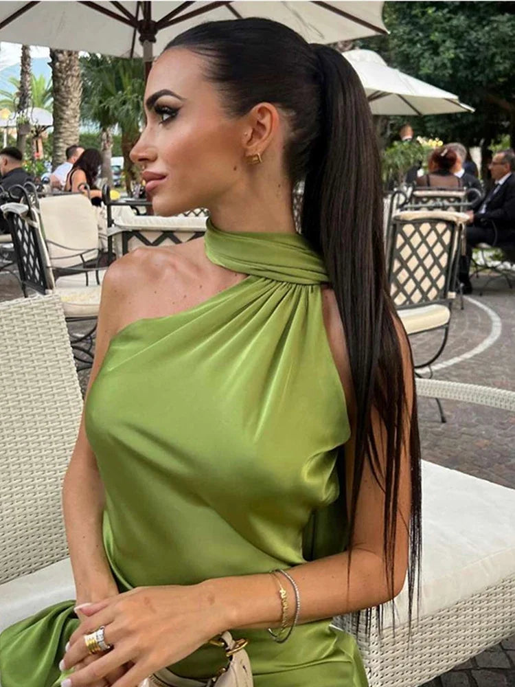 Band hängenden Hals lange Kleider schräg Schulter schnüren rücken frei seidig Satin Temperament Slim Fit Neck holder Frau Fischschwanz Kleid.