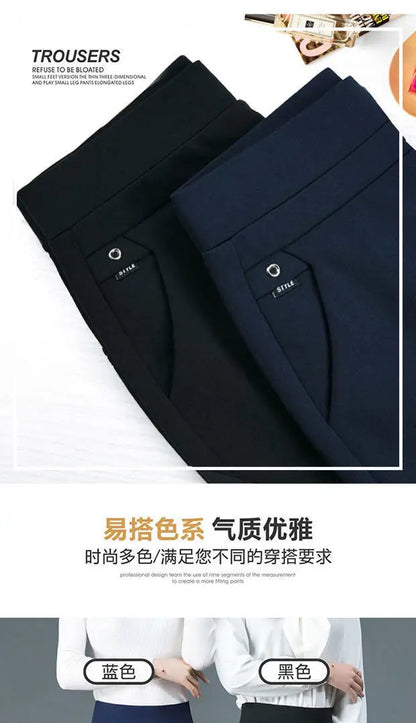 Büro Dame Koreanische Mode Gerade Hosen Weibliche Elastische Band Hohe Taille Feste Große Größe 5XL Frauen Herbst Elegante Hosen 2023.